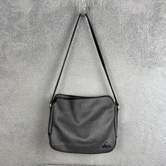 Vintage 80’s Liz Claiborne Signature Purse Crossbody Gray Black Monogram PVC - Picture 2 of 11